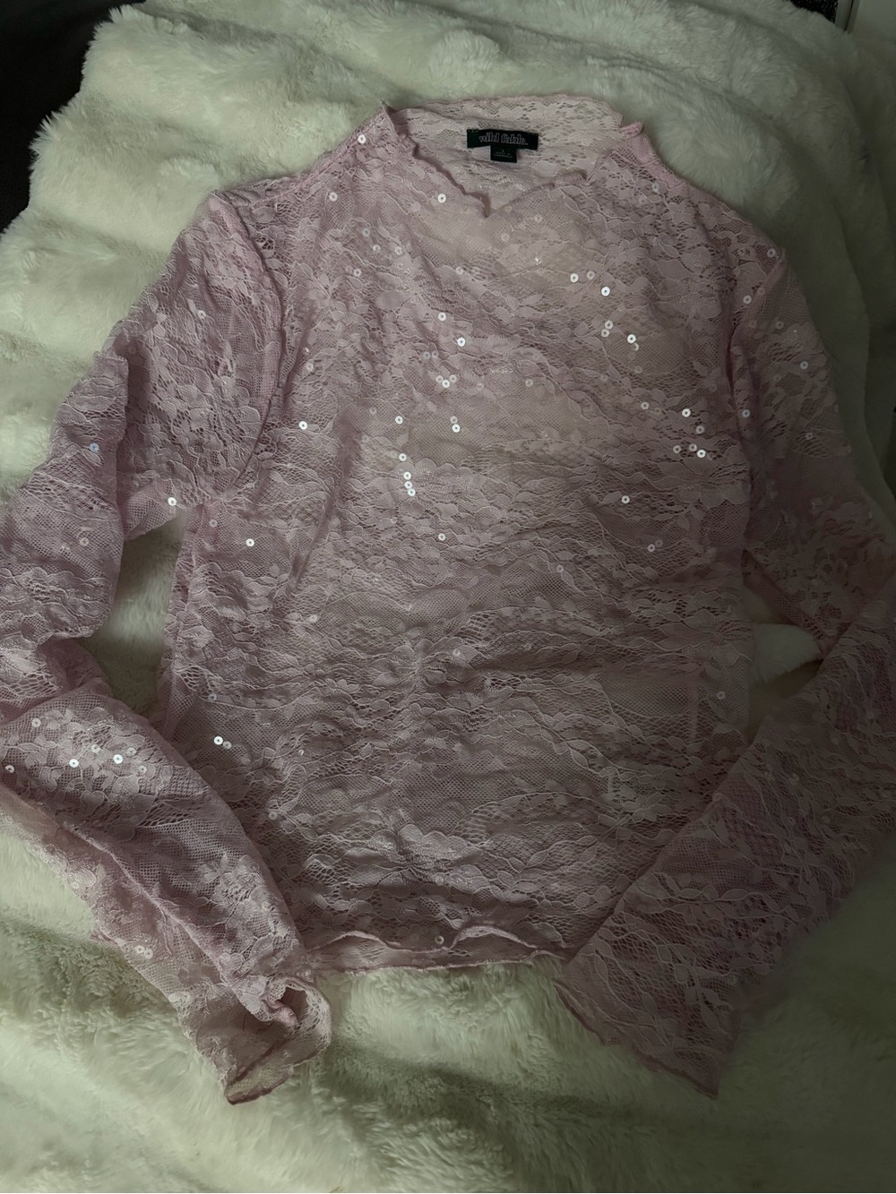 Size Small Wild Fable Pink Lace Sequin Long-Sleeve Top